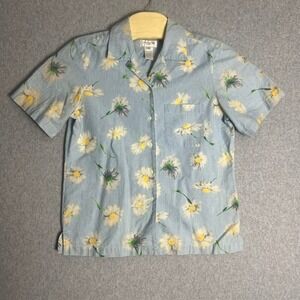 Jones New York Sport Blue with Daisys Button‎ Up Short Sleeve Shirt Size Medium